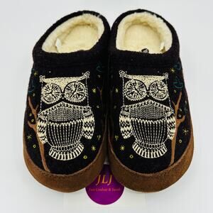 Acorn Women's Owl Slipper Shoes Brown Wool Faux Fur Women's Size 6 1/2-7 1/2